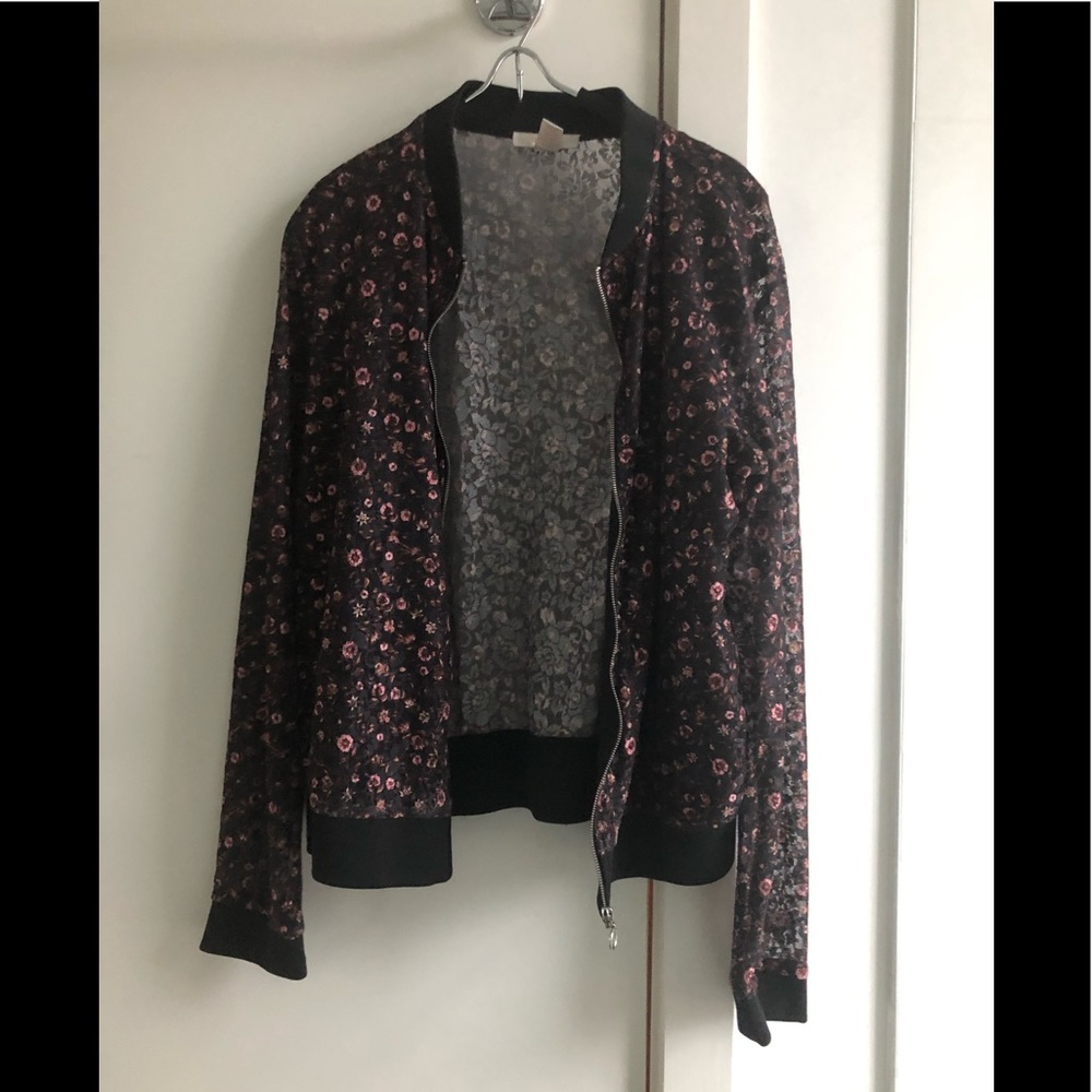 Black Lace floral bomber jacket